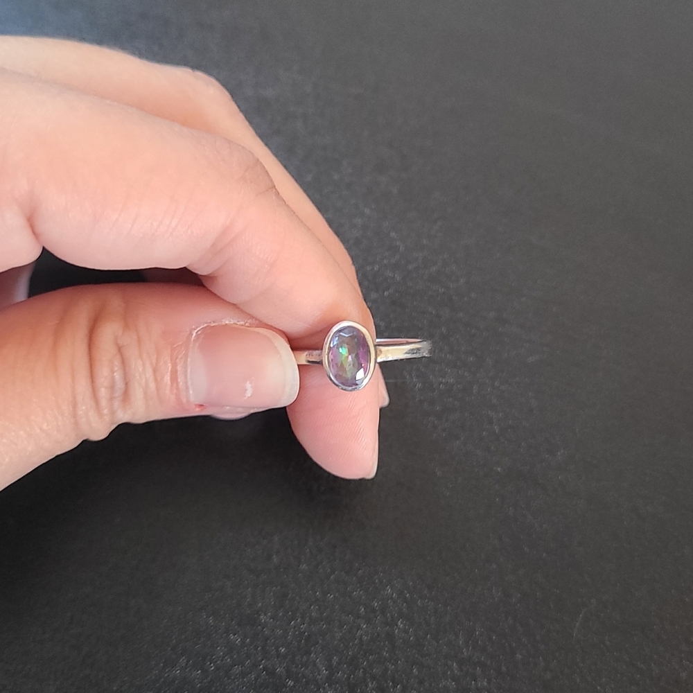Sterling Silver Oval Rainbow Topaz Ring Size 6